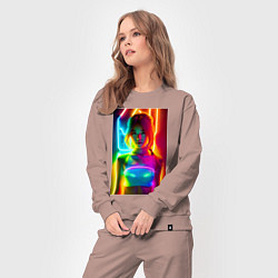 Костюм хлопковый женский Japanese girl - neon glow - neural network, цвет: пыльно-розовый — фото 2