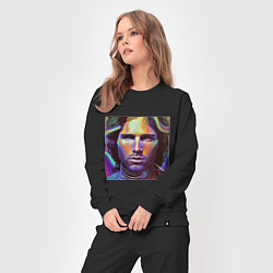 Костюм хлопковый женский Jim Morrison neon portrait art, цвет: черный — фото 2