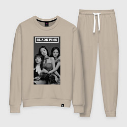 Костюм хлопковый женский Blackpink black and white, цвет: миндальный