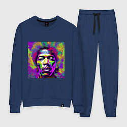 Костюм хлопковый женский Jimi Hendrix in color Glitch Art, цвет: тёмно-синий