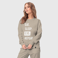 Костюм хлопковый женский Eat Sleep EXO Repeat, цвет: миндальный — фото 2