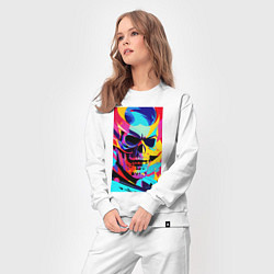 Костюм хлопковый женский Cool skull - pop art, цвет: белый — фото 2