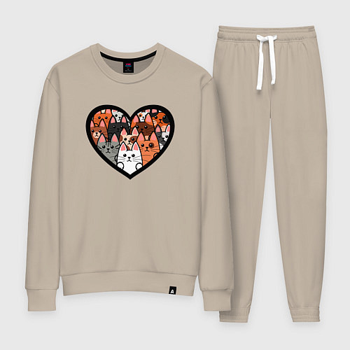 Женский костюм Котики в сердце / Миндальный – фото 1