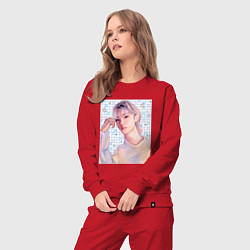 Костюм хлопковый женский Феликс - Stray Kids, цвет: красный — фото 2