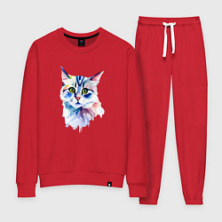 Костюм хлопковый женский Акварельный волшебный котик, цвет: красный