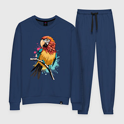Костюм хлопковый женский Акварельный попугай, цвет: тёмно-синий