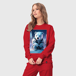 Костюм хлопковый женский Полярный медвежонок - киберпанк - нейросеть, цвет: красный — фото 2