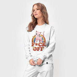 Костюм хлопковый женский F*ck off cat retro, цвет: белый — фото 2