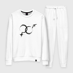 Костюм хлопковый женский Символы Инь Ян в японском графическом стиле, цвет: белый