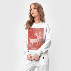 Костюм хлопковый женский Новогодний олень орнамент вязанный свитер, цвет: белый — фото 2