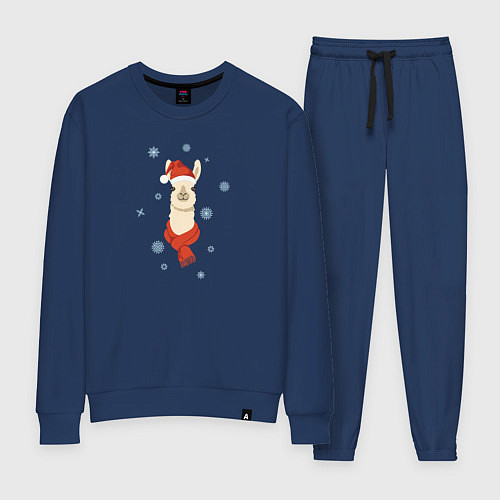 Женский костюм Лама в красной шляпе и шарфе / Тёмно-синий – фото 1