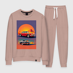 Костюм хлопковый женский Ретро спорт кар, цвет: пыльно-розовый