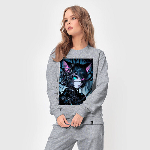 Женский костюм Cyber cat - ai art / Меланж – фото 3