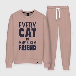 Костюм хлопковый женский Every cat is my best friend, цвет: пыльно-розовый