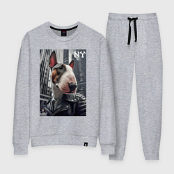 Костюм хлопковый женский Dude bull terrier in New York - ai art, цвет: меланж