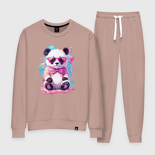 Женский костюм Милая панда в розовых очках и бантике / Пыльно-розовый – фото 1