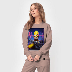 Костюм хлопковый женский Cyber Homer Simpson - ai art, цвет: пыльно-розовый — фото 2