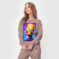 Костюм хлопковый женский Cyber Bart Simpson - ai art, цвет: пыльно-розовый — фото 2