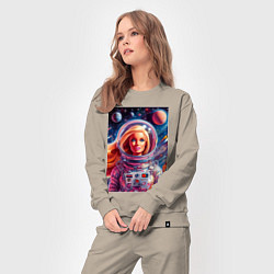 Костюм хлопковый женский Красавица Барби в космосе - нейросеть, цвет: миндальный — фото 2