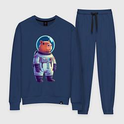 Костюм хлопковый женский Капибара бравый космонавт, цвет: тёмно-синий
