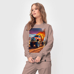 Костюм хлопковый женский Горящая машина, цвет: пыльно-розовый — фото 2