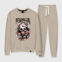 Костюм хлопковый женский Bring Me the Horizon - A skull with roses, цвет: миндальный