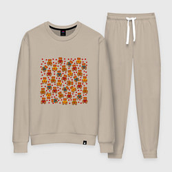 Костюм хлопковый женский Медвежата игрушечные и сердечки, цвет: миндальный