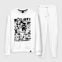 Костюм хлопковый женский MoMo - девочка с плюшевым медведем 1, цвет: белый