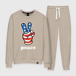 Костюм хлопковый женский USA peace, цвет: миндальный