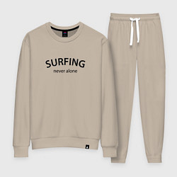 Костюм хлопковый женский Surfing never alone, цвет: миндальный