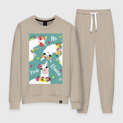 Женский костюм Три ламы альпаки и цветы: no prob llama / Миндальный – фото 1