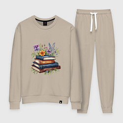 Женский костюм Стопка книг с полевыми цветами