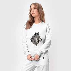 Костюм хлопковый женский Рисунок волка, цвет: белый — фото 2