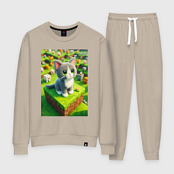 Костюм хлопковый женский Funny kitten - Minecraft ai art, цвет: миндальный
