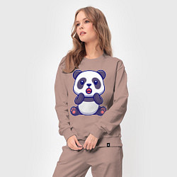 Костюм хлопковый женский Удивлённая панда, цвет: пыльно-розовый — фото 2
