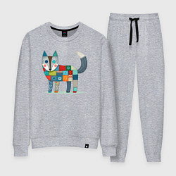 Костюм хлопковый женский Funny fox - patchwork ai art, цвет: меланж