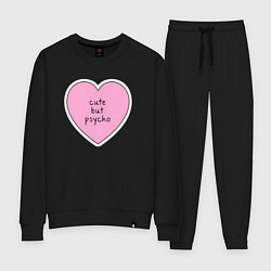 Костюм хлопковый женский Cute but psycho pink heart, цвет: черный