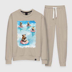 Костюм хлопковый женский Капибара на море, цвет: миндальный