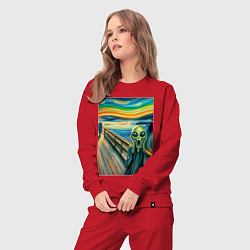 Костюм хлопковый женский Пришелец кричит - мем нейросеть, цвет: красный — фото 2