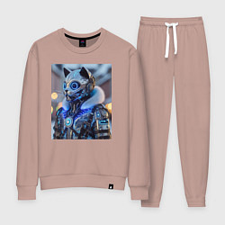 Костюм хлопковый женский Cyber cat - ai art fantasy, цвет: пыльно-розовый