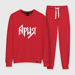 Костюм хлопковый женский Ария - белый логотип рок группы, цвет: красный