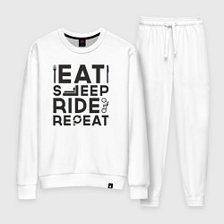 Костюм хлопковый женский Eat sleep ride repeat, цвет: белый