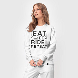 Костюм хлопковый женский Eat sleep ride repeat, цвет: белый — фото 2