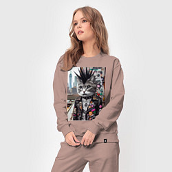 Костюм хлопковый женский Нью-Йоркский панк музыкант - нейросеть, цвет: пыльно-розовый — фото 2