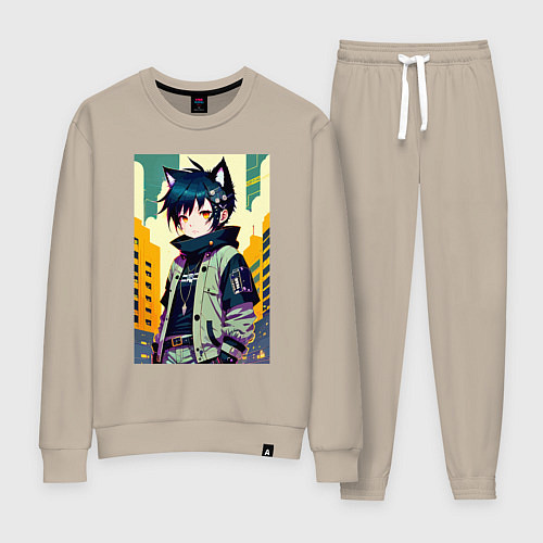 Женский костюм Девочка котёнок - нейросеть / Миндальный – фото 1