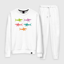 Костюм хлопковый женский Акулы в стиле поп-арт, цвет: белый