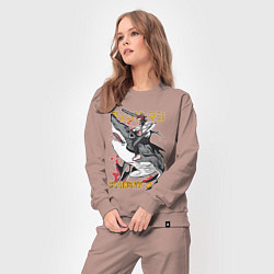 Костюм хлопковый женский Человек-бензопила Денджи акула, цвет: пыльно-розовый — фото 2