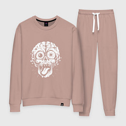 Костюм хлопковый женский Череп с мозгами и глазами, цвет: пыльно-розовый
