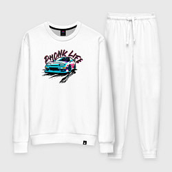 Костюм хлопковый женский Phonk life чёрный, цвет: белый