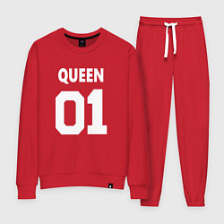 Костюм хлопковый женский Футбольная надпись 01 королева, цвет: красный